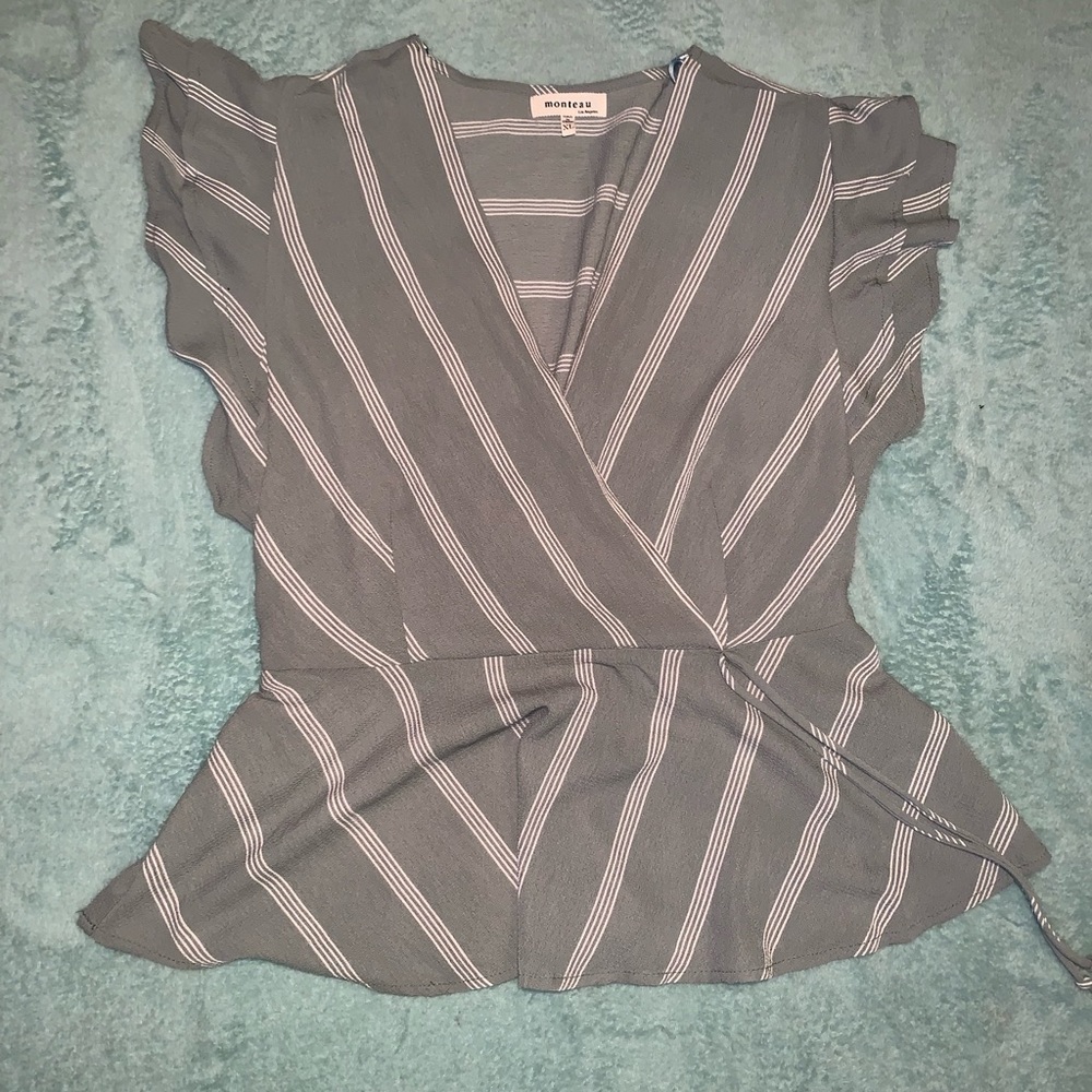 Green and white Striped Blouse